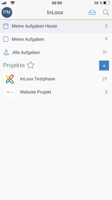 Dashboard in der InLoox App